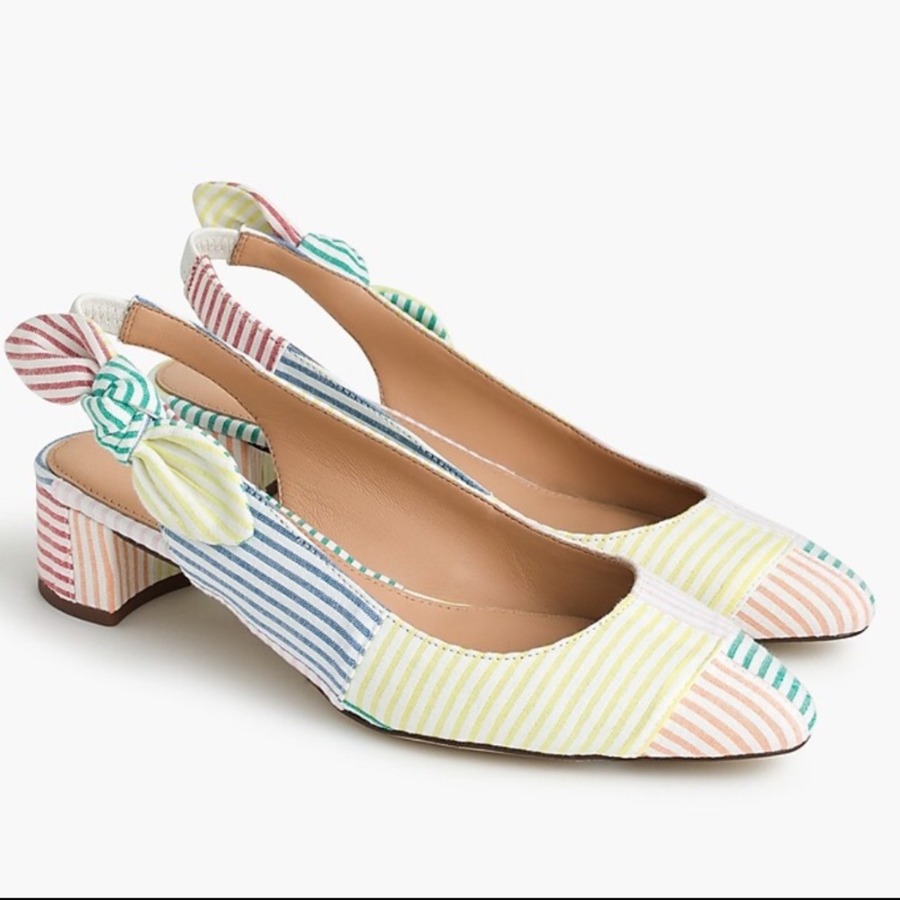 J. Crew Slingback Bow Pump Mixed Seersucker 40mm